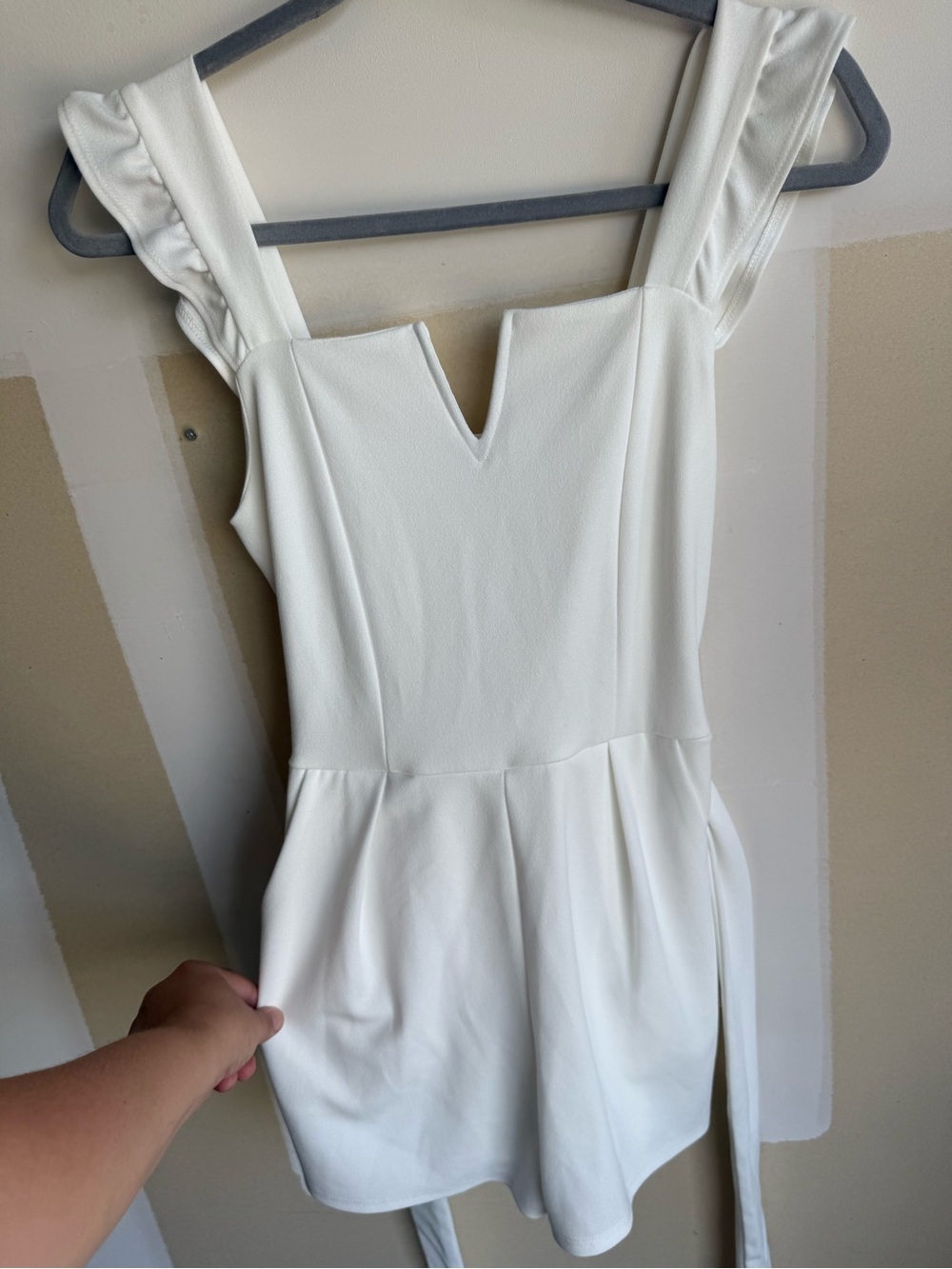 White Ruffle Sleeve Dressy V-Neck Romper